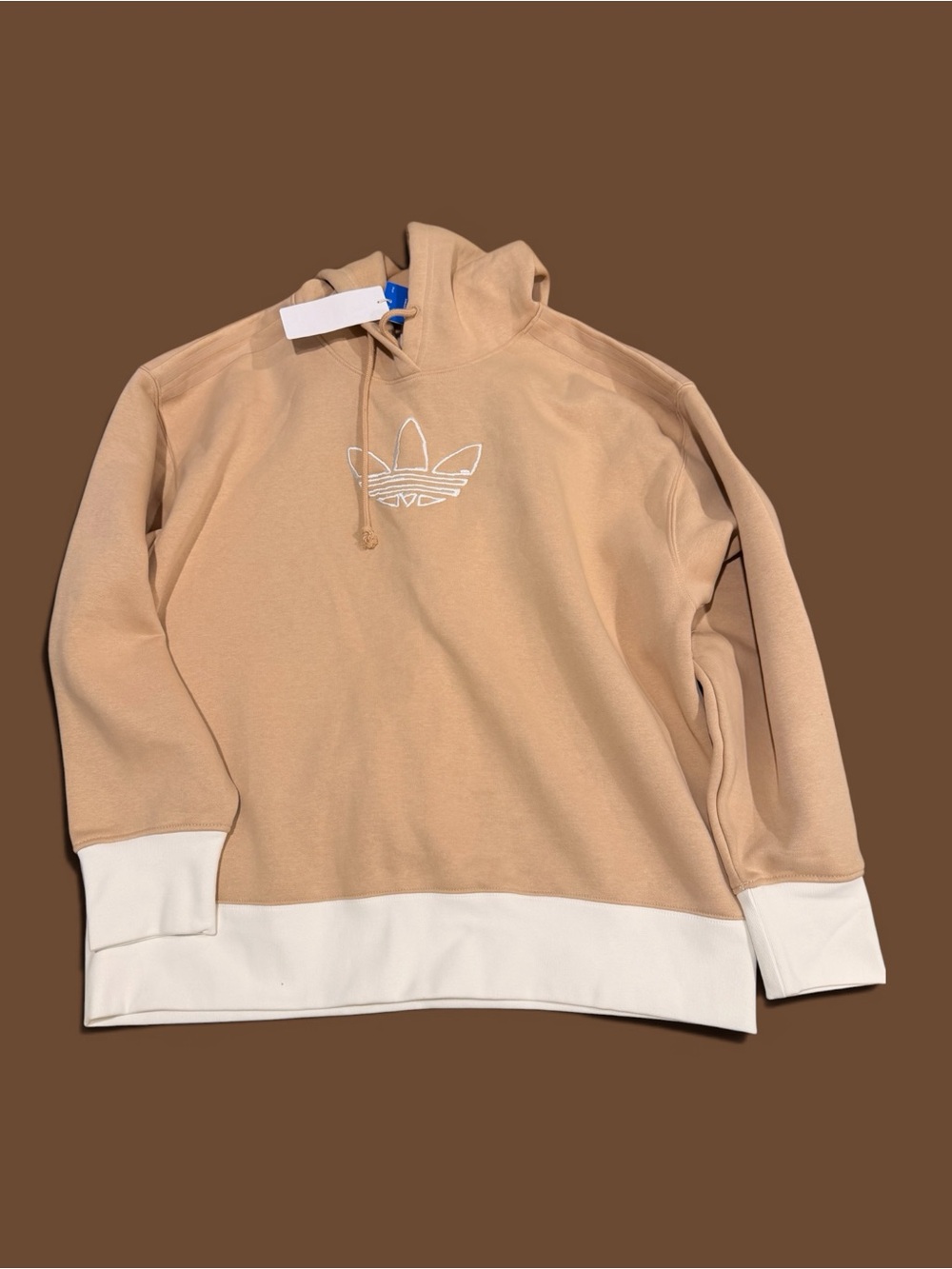 adidas Beige Hoodie with White Trim and Embroidered Trefoil (Unisex)